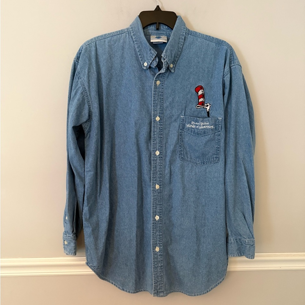 Vintage Dr. Seuss 1999 UNIVERSAL STUDIOS Denim long sleeve shirt. XL